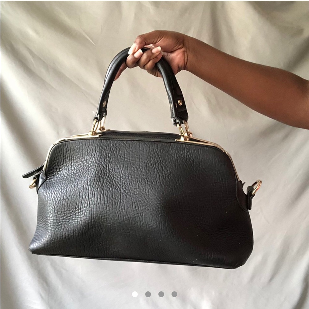 Black Faux Leather Satchel